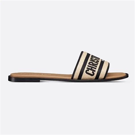 women dior dway slide black embroidered cotton|Dway Slide Natural Raffia and Black Embroidered Cotton .